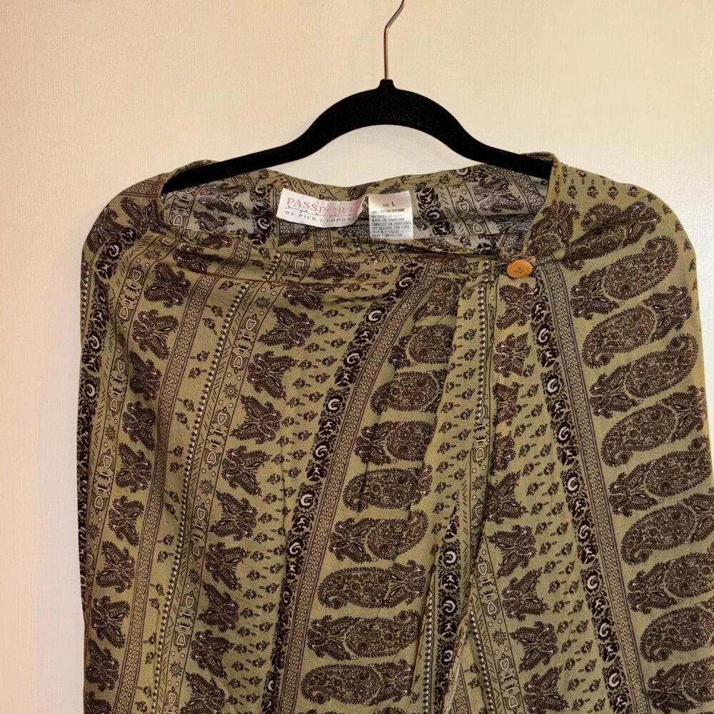 Vintage Passports of Pier 1 Imports Olive Green Paisley Wrap Midi Skirt - Picture 3 of 6
